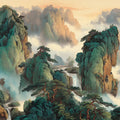 Emerald Mountain Peaks Mural Wallpaper — Traditional Ink Art Style Mural Wallpaper - room preview 04