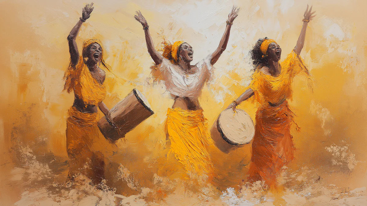 African Dance Impasto Mural Wallpaper — Vibrant Oil Painting Art Mural Wallpaper - room preview 04