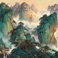 Emerald Mountain Peaks Mural Wallpaper — Traditional Zen Landscape Mural Wallpaper - room preview 04