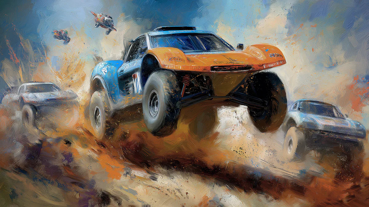 Off-Road Rally Racing Mural Wallpaper — Impressionist Oil Style Mural Wallpaper - room preview 04
