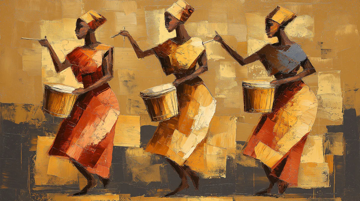 African Drummer Mural Wallpaper — Expressive Oil Painting Motif Mural Wallpaper - room preview 04