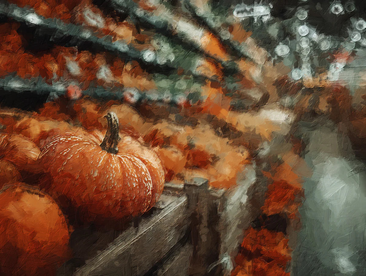 Impressionist Harvest Pumpkin Mural Wallpaper — Warm Autumnal Art Mural Wallpaper - room preview 04