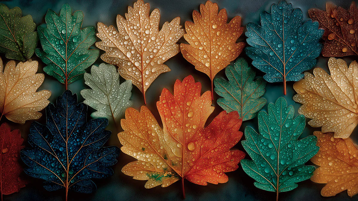 Autumn Dew Leaves Mural Wallpaper — Moody Botanical Pattern Mural Wallpaper - room preview 04