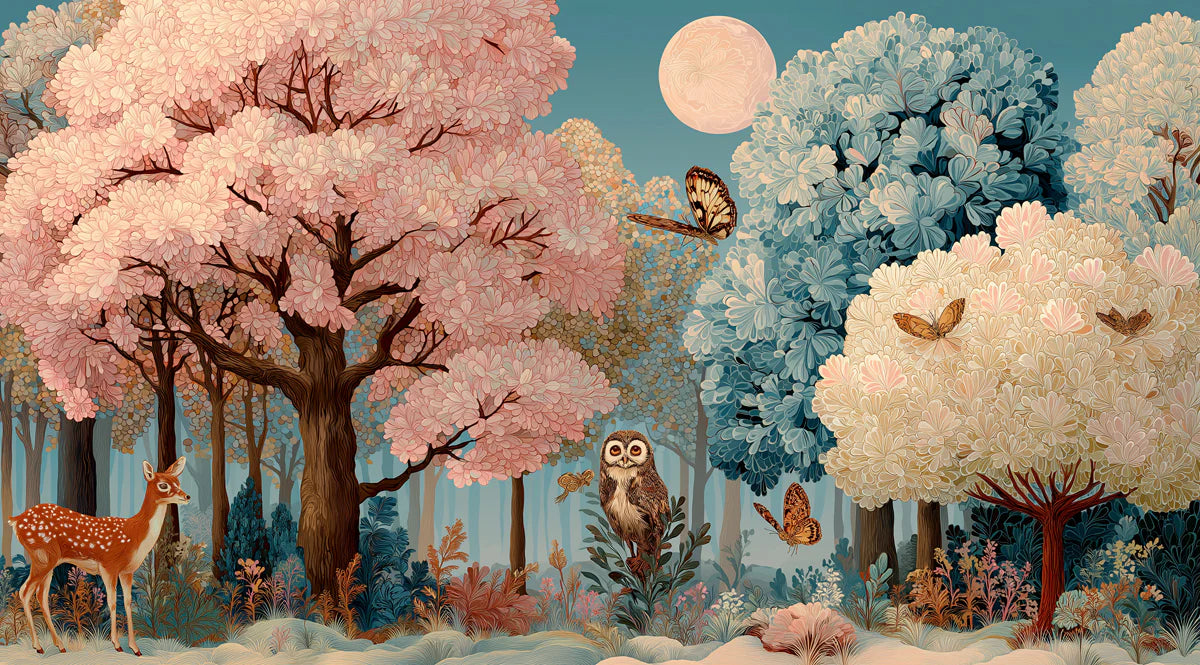 Enchanted Woodland Mural Wallpaper with Moonlit Animals Mural Wallpaper - room preview 04
