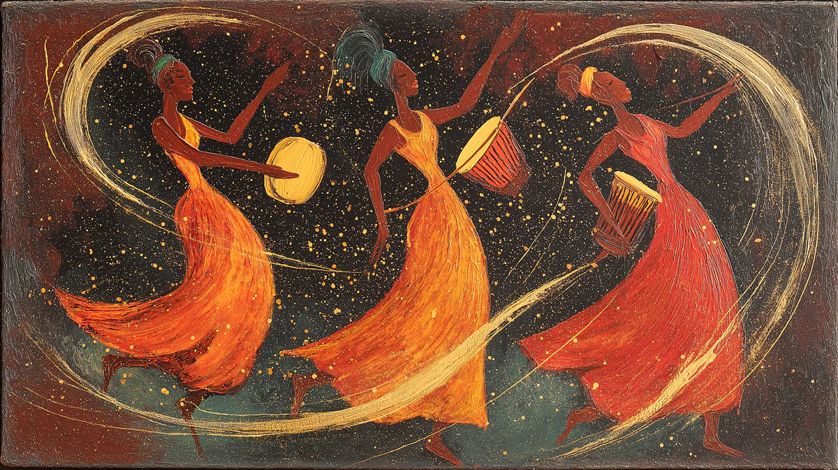 African Drum Dance Mural Wallpaper — Artistic Night Celebration Art Mural Wallpaper - room preview 04
