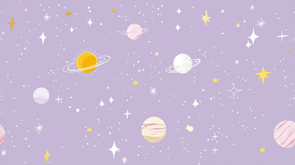 Celestial Galaxy Mural Wallpaper — Whimsical Lavender Space Design Mural Wallpaper - room preview 04