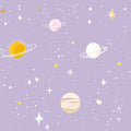Celestial Galaxy Mural Wallpaper — Whimsical Lavender Space Design Mural Wallpaper - room preview 04
