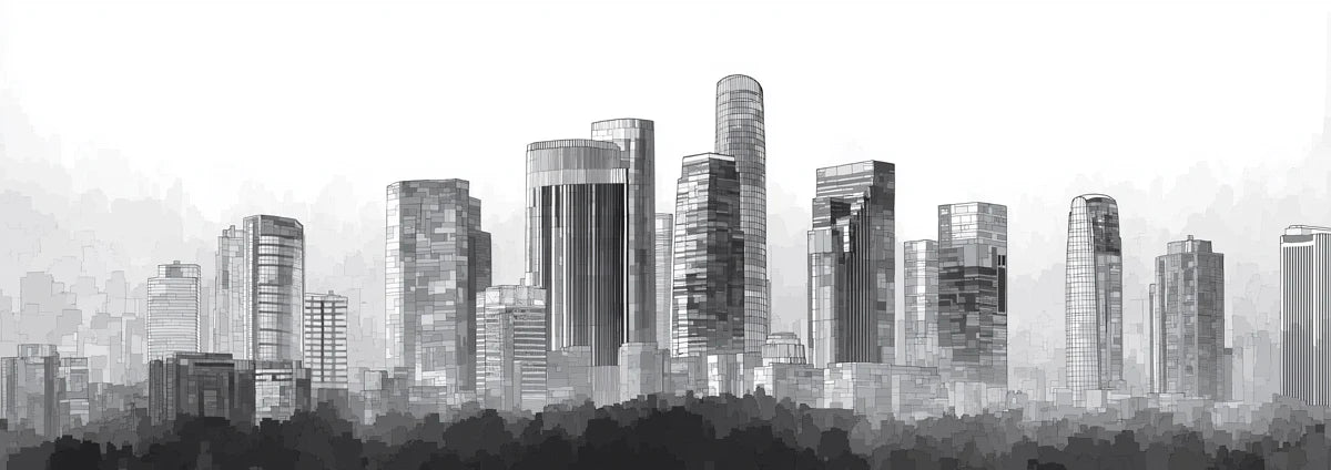 Minimalist City Silhouette Mural Wallpaper in Charcoal and Gray Mural Wallpaper - room preview 04