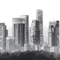 Minimalist City Silhouette Mural Wallpaper in Charcoal and Gray Mural Wallpaper - room preview 04