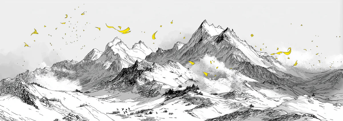 Ink Mountain Peaks Mural Wallpaper — Modern Sketch with Golden Accents Mural Wallpaper - room preview 04