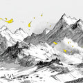 Ink Mountain Peaks Mural Wallpaper — Modern Sketch with Golden Accents Mural Wallpaper - room preview 04