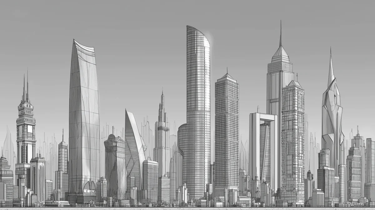 Metropolis Skyline Sketch Mural Wallpaper —Modern Architectural Art Mural Wallpaper - room preview 04