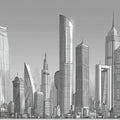 Metropolis Skyline Sketch Mural Wallpaper —Modern Architectural Art Mural Wallpaper - room preview 04