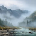 Misty Alpine Valley Mural — Impressionistic Mountain Landscape Mural Wallpaper - room preview 04
