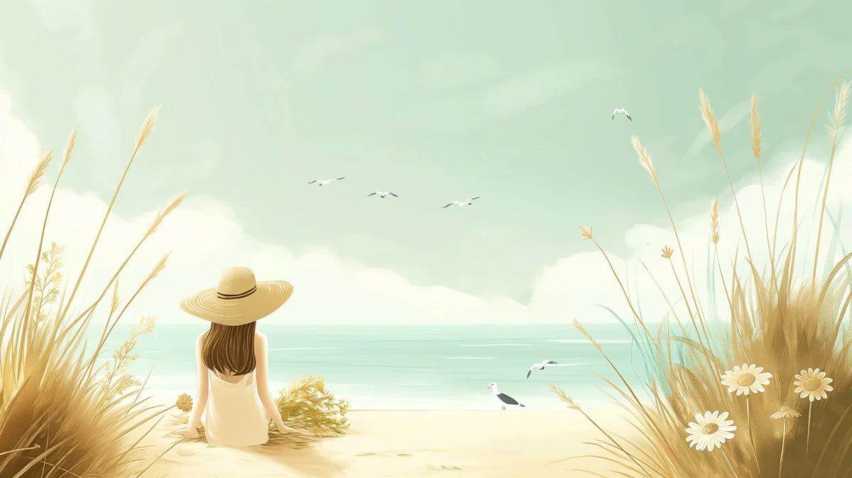 Coastal Meadow Stroll Mural Wallpaper — Summer Seaside Escape Mural Wallpaper - room preview 04