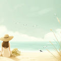 Coastal Meadow Stroll Mural Wallpaper — Summer Seaside Escape Mural Wallpaper - room preview 04