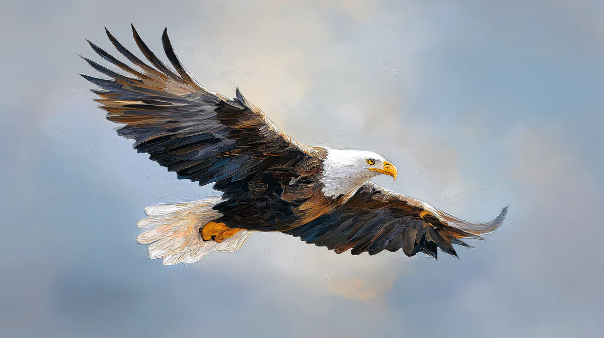 Soaring Bald Eagle Mural Wallpaper — Expressive Oil Painting Style Mural Wallpaper - room preview 04