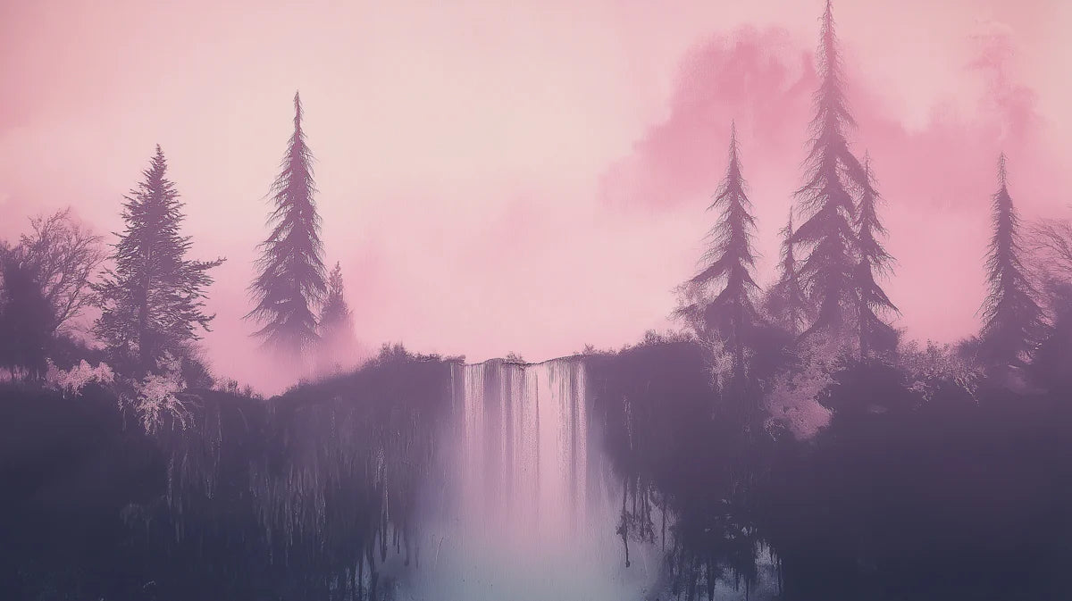 Lavender Mist Waterfall Mural — Ethereal Forest Landscape Wallpaper Mural Wallpaper - room preview 04