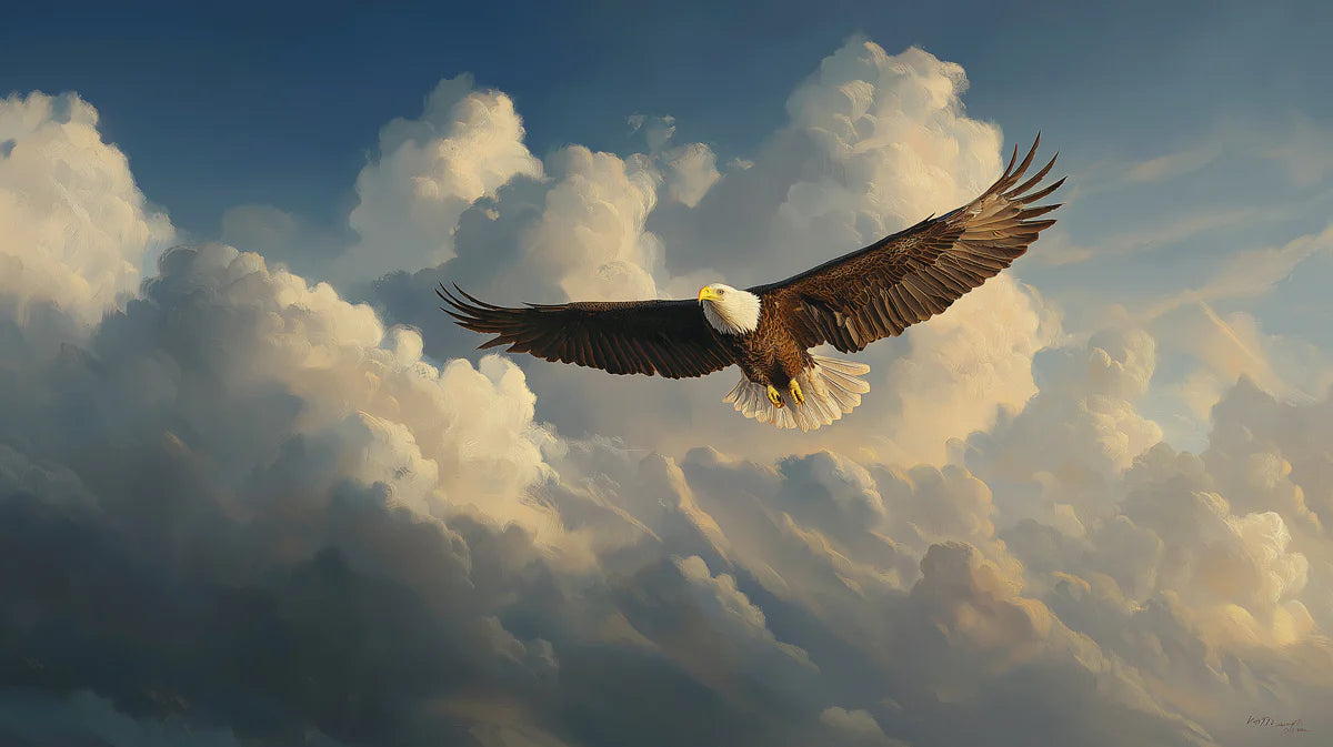 Soaring Bald Eagle Above Clouds Mural Wallpaper — Artistic Sky Design Mural Wallpaper - room preview 04