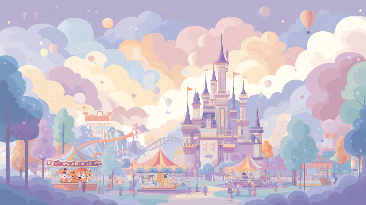 Pastel Kingdom Fairground Mural Wallpaper — Whimsical Castle Art Mural Wallpaper - room preview 04