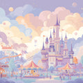 Pastel Kingdom Fairground Mural Wallpaper — Whimsical Castle Art Mural Wallpaper - room preview 04