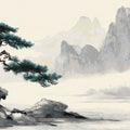 Misty Pine Peak Mural Wallpaper — Traditional Ink Landscape Mural Wallpaper - room preview 04