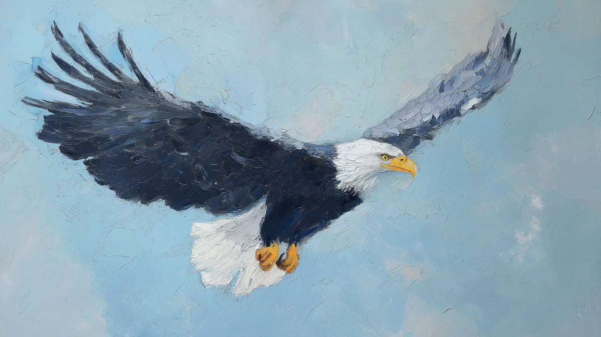 Soaring Bald Eagle Mural Wallpaper — Impasto Oil Painting Style Mural Wallpaper - room preview 04