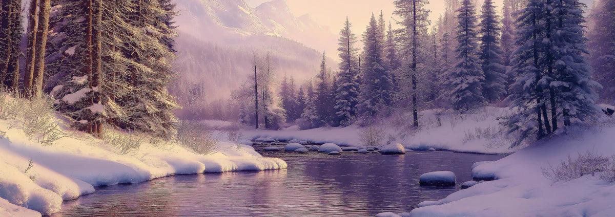 Misty Winter River Mural Wallpaper — Ethereal Snowy Landscape Mural Wallpaper - room preview 04