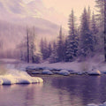 Misty Winter River Mural Wallpaper — Ethereal Snowy Landscape Mural Wallpaper - room preview 04