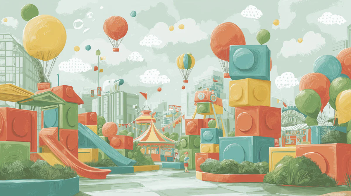 Toy Block Fairground Mural Wallpaper — Whimsical Playroom Design Mural Wallpaper - room preview 04