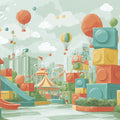 Toy Block Fairground Mural Wallpaper — Whimsical Playroom Design Mural Wallpaper - room preview 04