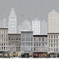 Snowy Vintage Cityscape Mural Wallpaper —Classic Urban Illustration Mural Wallpaper - room preview 04