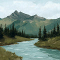Alpine Pine River Mural Wallpaper — Impressionistic Landscape Mural Wallpaper - room preview 04