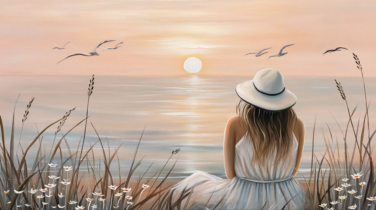 Coastal Sunset Dream Mural Wallpaper — Soft Painted Beach Landscape Mural Wallpaper - room preview 04