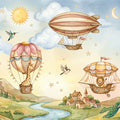 Safari Hot Air Balloon Mural Wallpaper — Whimsical Travel Adventure Mural Wallpaper - room preview 04