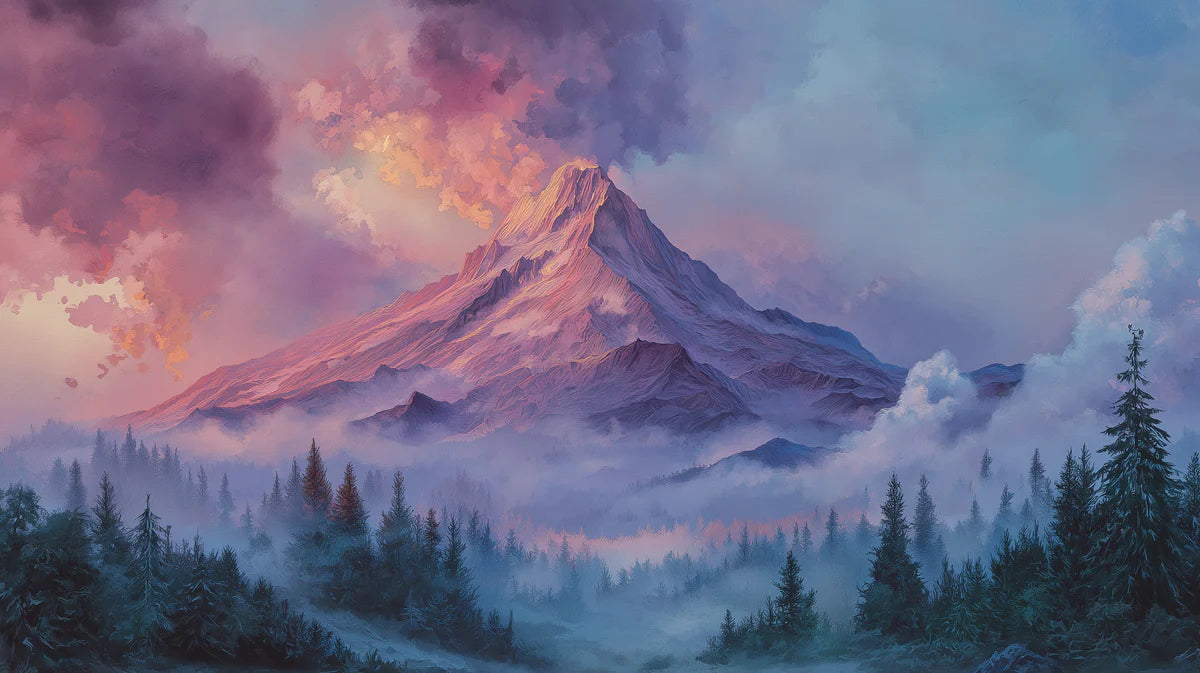 Ethereal Alpine Sunset Mural Wallpaper — Impressionistic Mountain Mural Wallpaper - room preview 04