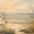 Coastal Dune Sunset Mural Wallpaper — Dreamy Oil Painting Scene Mural Wallpaper - room preview 04