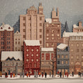 Snowy Paper-Cut Cityscape Mural — Whimsical Urban Winter Decor Mural Wallpaper - room preview 04