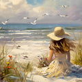Impressionist Seaside Girl Mural Wallpaper — Painterly Coastal Art Mural Wallpaper - room preview 04