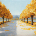 Golden Lakeside Promenade Mural — Impressionist Autumn Landscape Mural Wallpaper - room preview 04