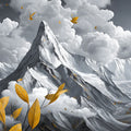 Golden Peaks and Flying Birds Mural Wallpaper — Surreal Landscape Mural Wallpaper - room preview 04