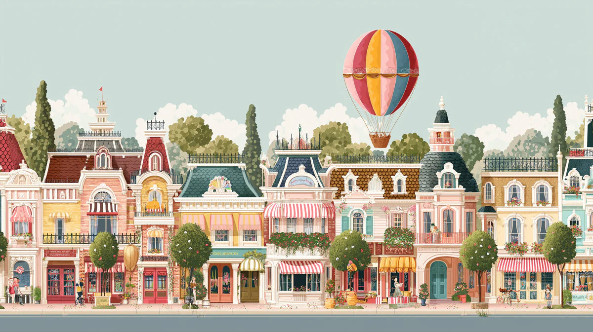 Victorian Promenade Mural Wallpaper — Whimsical Storybook Street Art Mural Wallpaper - room preview 04