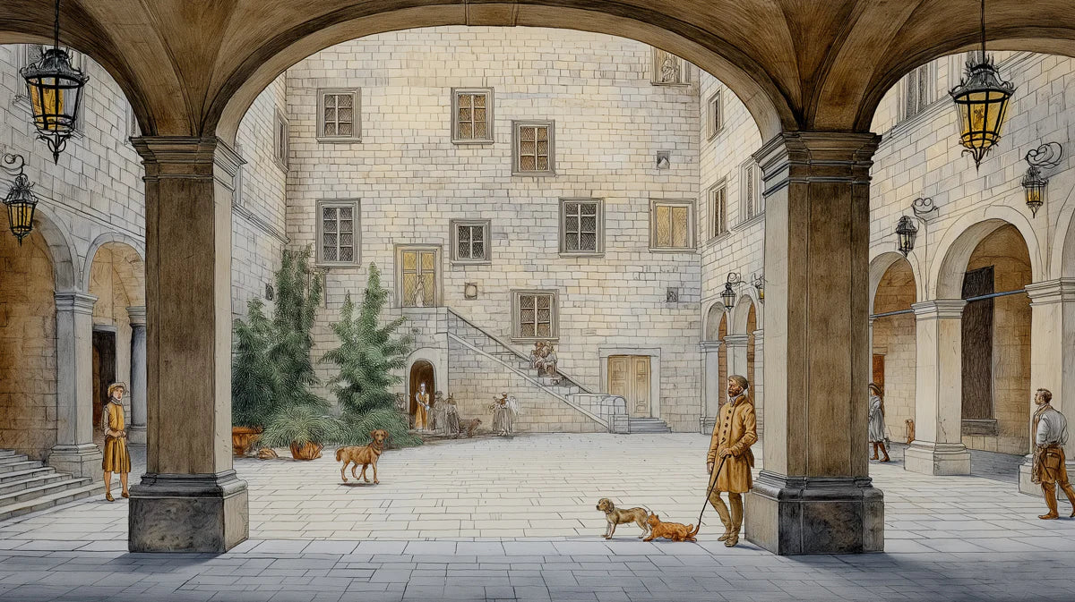 Renaissance Courtyard Mural Wallpaper — Classic Sketch Illustration Mural Wallpaper - room preview 04