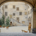 Renaissance Courtyard Mural Wallpaper — Classic Sketch Illustration Mural Wallpaper - room preview 04