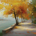 Autumn Lakeside Promenade Mural Wallpaper — Impressionistic Park Scene Mural Wallpaper - room preview 04