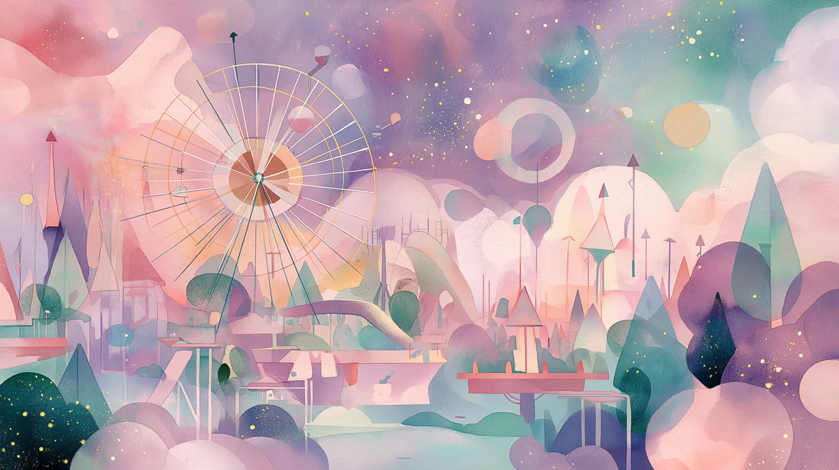 Abstract Celestial Fairground Mural - Dreamy Pastel Galaxy Wall Decor Mural Wallpaper - room preview 04