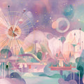 Abstract Celestial Fairground Mural - Dreamy Pastel Galaxy Wall Decor Mural Wallpaper - room preview 04