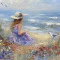 Coastal Impressionist Girl and Seagull Mural Wallpaper - room preview 04