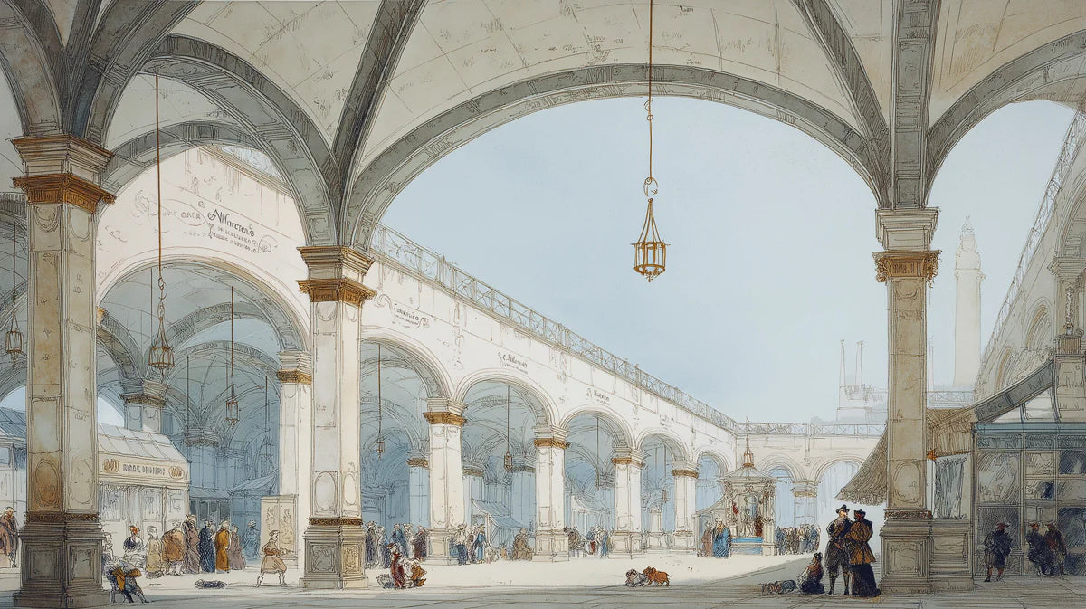 Grand European Portico Mural Wallpaper — Architectural Sketch Art Mural Wallpaper - room preview 04