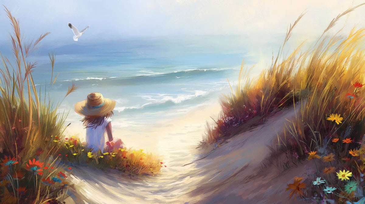 Coastal Dune Landscape Mural Wallpaper — Oil Painting Art Style Mural Wallpaper - room preview 04